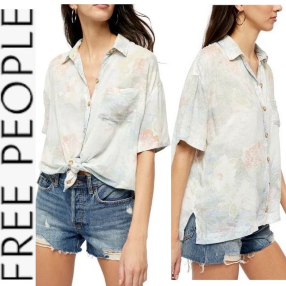 Free People We The Free Good Vibes Button Front Short Sleeve Shirt s - Picture 1 of 13